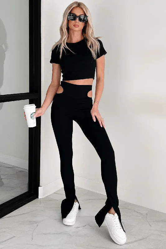 Sneak A Peek Hips Flare Leggings (Black) Comfortable Bootcut Workout Leggings