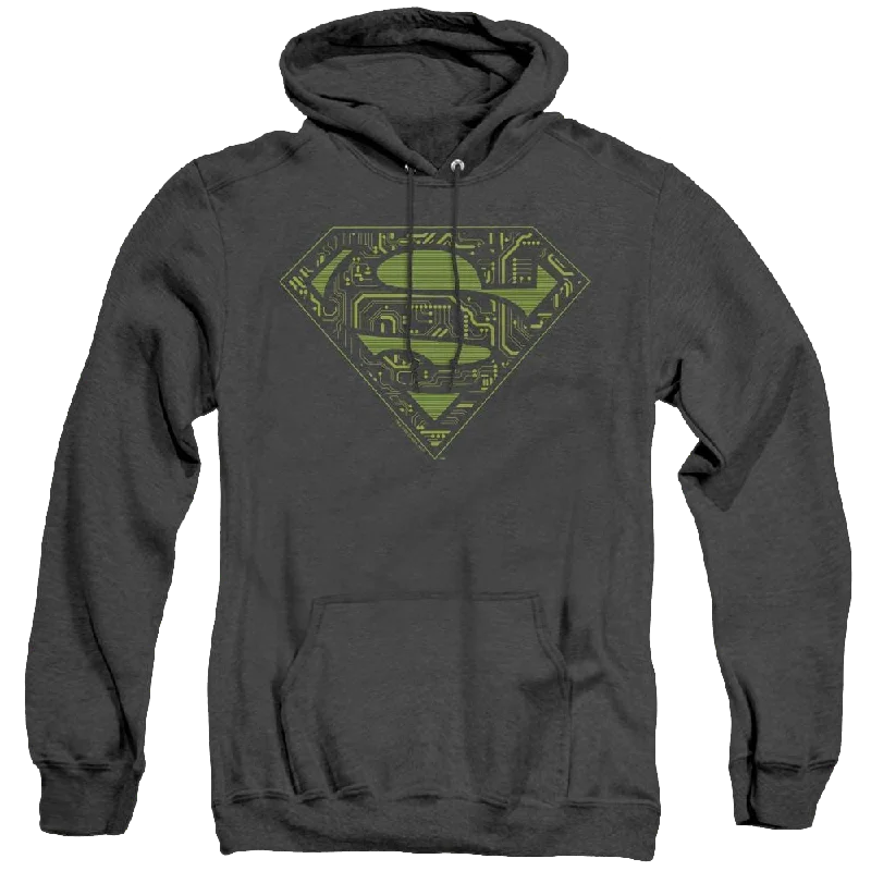 Superman Circuits Shield - Heather Pullover Hoodie Tight Sleeve Top