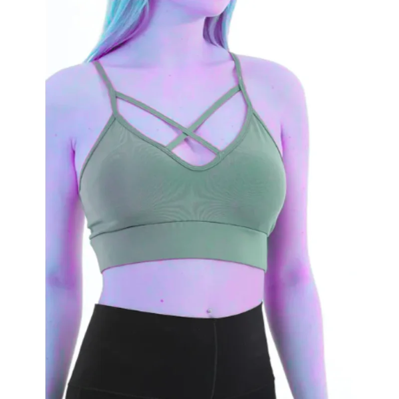 FORM ANGEL - Front Cross Strap Crop Top Houndstooth Herringbone Solid