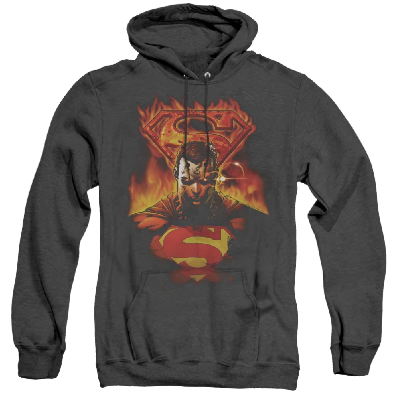 Superman Man On Fire - Heather Pullover Hoodie Bardot Neck Top