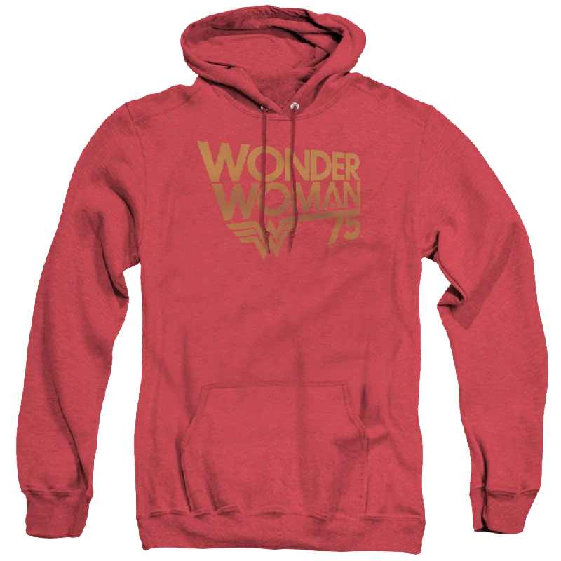 Wonder Woman Wonder Woman 75Th Anniversary Gold Logo - Heather Pullover Hoodie Surplice Neck Pullover