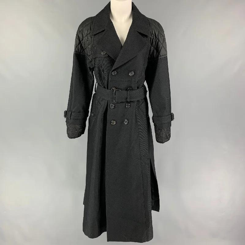 CHRISTIAN DADA FW 19 Size XS Black Wool Polyester Double Breasted Coat Tie-Waist Belted Drawstring CHRISTIAN DADA FW 19 Size XS Black Wool Polyester Double Breasted Coat Tie-Waist Belted Drawstring
