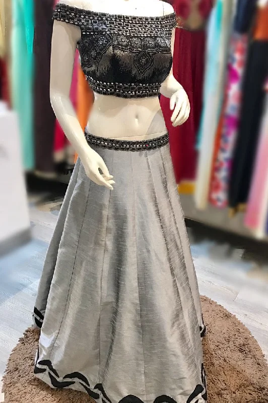 Black And Grey Off Shoulder Crop Top Skirt Casual Formal Business