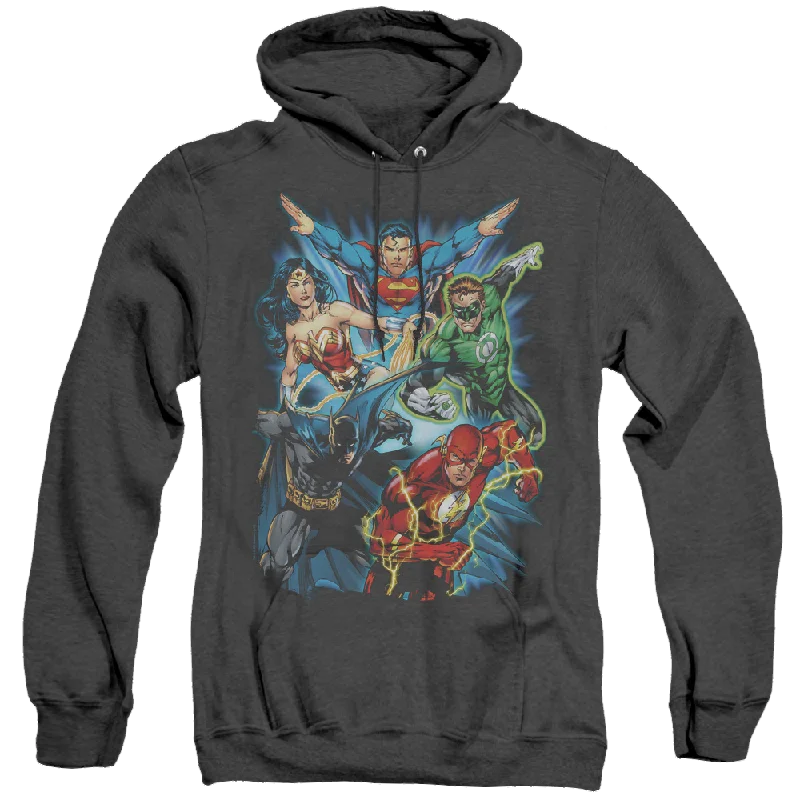 Justice League Jl Assemble - Heather Pullover Hoodie Flutter Sleeve Feminine