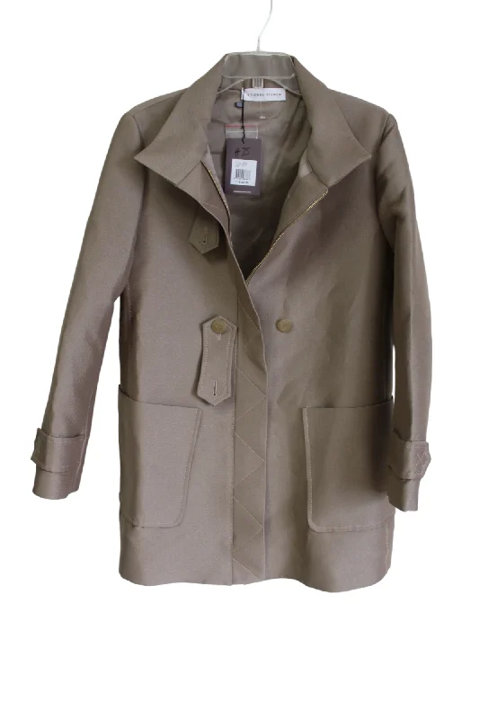NEW Etienne Aigner Tan Trench Khaki Wool Coat | 6 Pleated Ruffled tiered