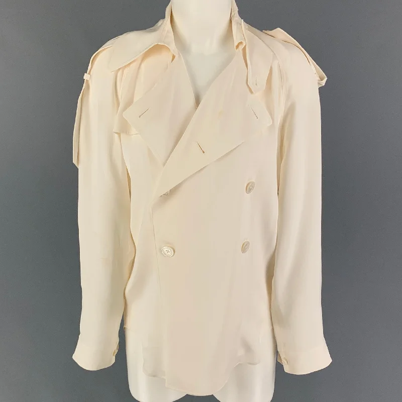 RALPH LAUREN Collection Size 4 Cream Silk Double Breasted Trench Coat Crew Neck V-Neck Boat Neck RALPH LAUREN Collection Size 4 Cream Silk Double Breasted Trench Coat Crew Neck V-Neck Boat Neck