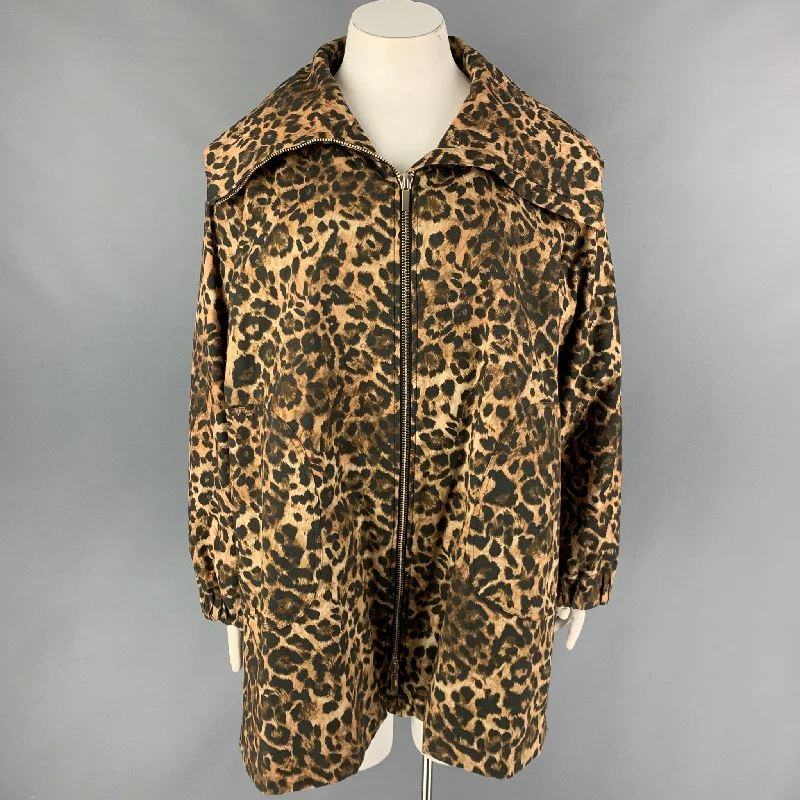MARINA RINALDI Size L Tan Brown Animal Print Double Breasted Coat Bolero Crop Top Camisole