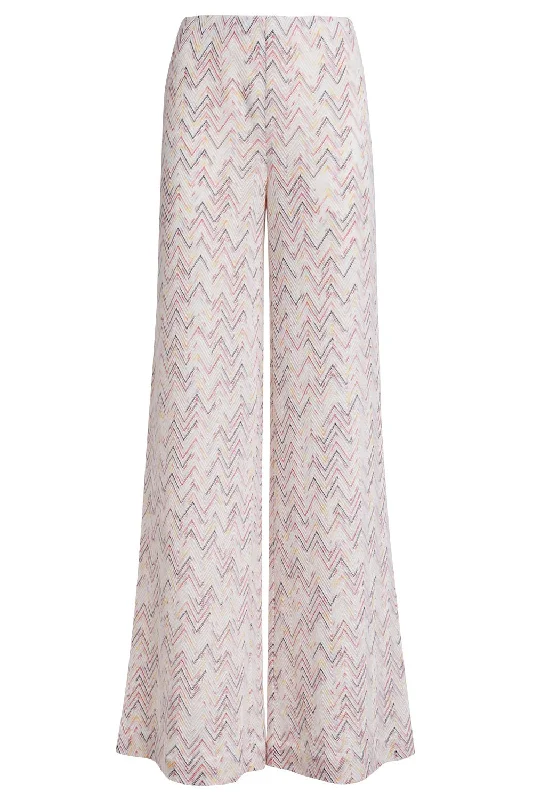 Flare Trouser - White Multi Trousers Denim Blue