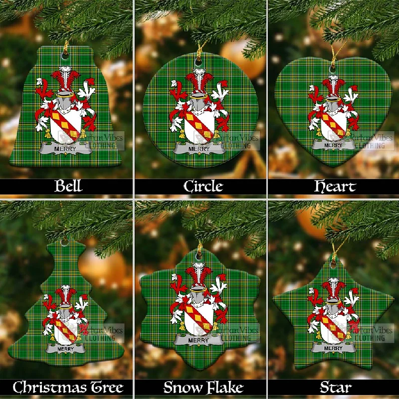 Merry Irish Clan Tartan Christmas Ceramic Ornament with Coat of Arms Satin Silk Chiffon Merry Irish Clan Tartan Christmas Ceramic Ornament with Coat of Arms Satin Silk Chiffon