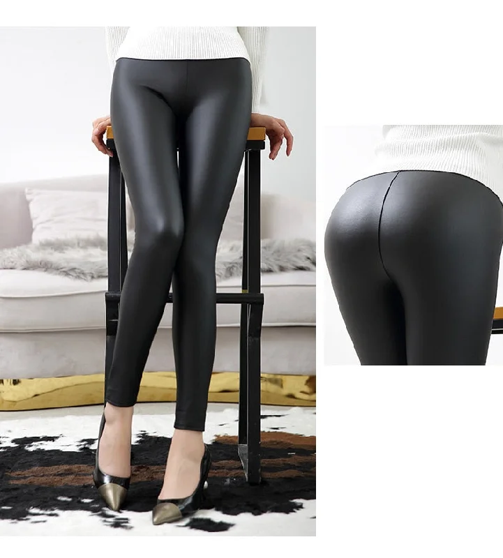 High Waist Faux-Leather Leggings Fashionable Plus-Size Activewear