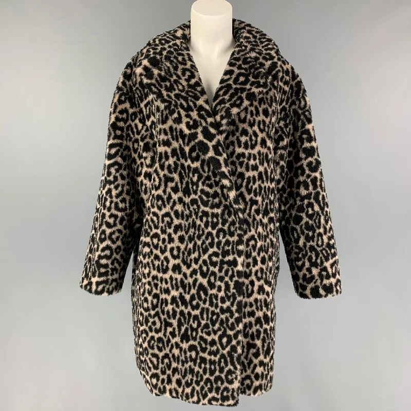 HARRIS WHARF LONDON Size 4 Black Grey Animal Print Wool Polyester Coat Sequined Lace Ribbed HARRIS WHARF LONDON Size 4 Black Grey Animal Print Wool Polyester Coat Sequined Lace Ribbed