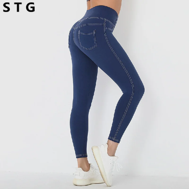 High Waist Denim Leggings Elegant Satin Finish Leggings