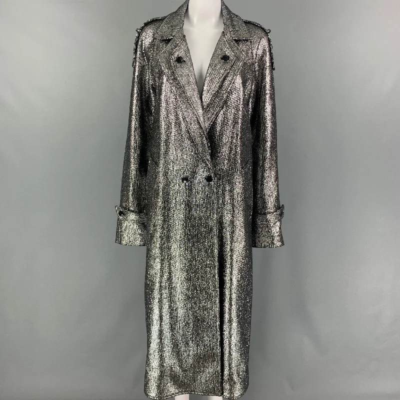 RtA Size M Silver Polyester Metallic Double Breasted Coat Collared Crew Neck Turtle Neck RtA Size M Silver Polyester Metallic Double Breasted Coat Collared Crew Neck Turtle Neck