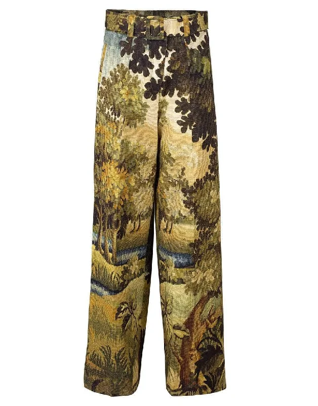 Printed Full Leg Belted Trouser Trousers Trousers Formal