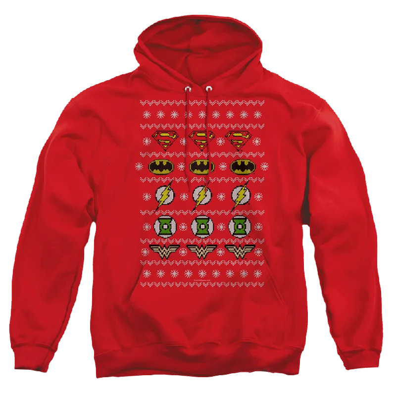 Justice League Justice Shields Christmas Sweater - Pullover Hoodie Port Neck Pullover