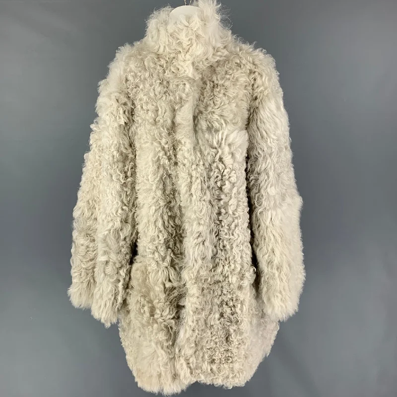 RAEY Size XL Cream Curly Lamb Shearling Coat Vent Hem Cuff