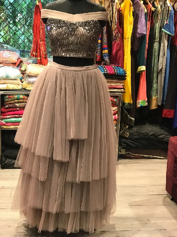 Grey Crop Top Skirt Modern Contemporary Chic