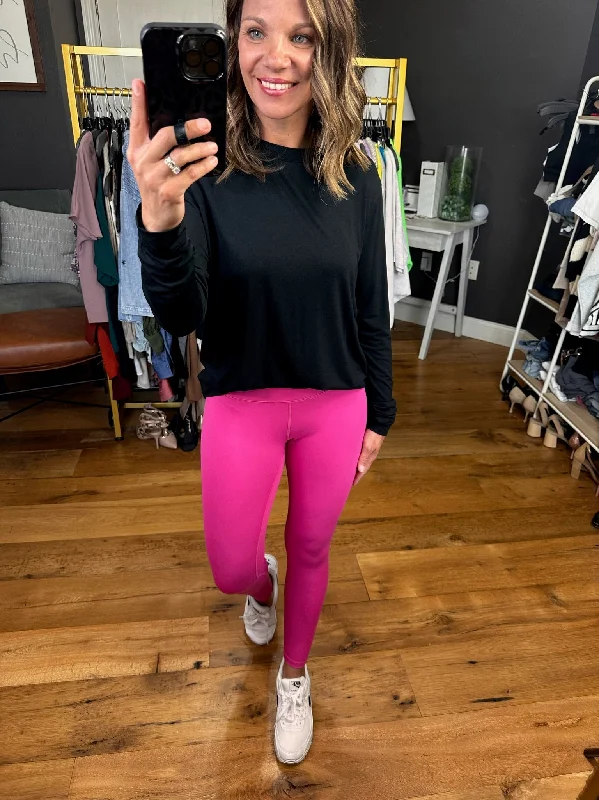 The Sierra High-Waisted Leggings - Hot Pink Trendy Color Block Leggings