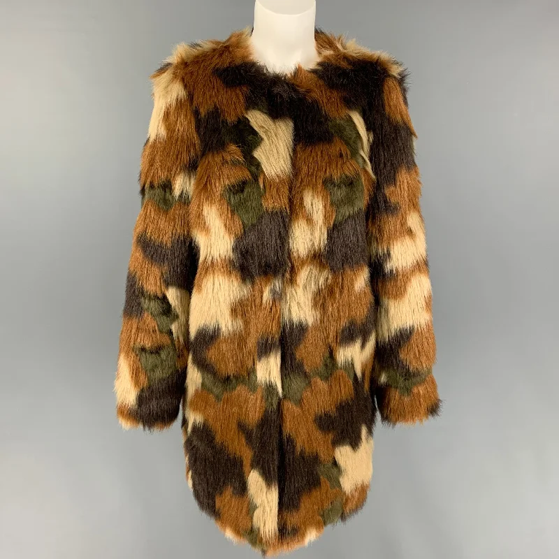 MICHAEL by MICHAEL KORS Size M Tan Brown Polyester Textured Collarless Coat Satin Silk Chiffon MICHAEL by MICHAEL KORS Size M Tan Brown Polyester Textured Collarless Coat Satin Silk Chiffon
