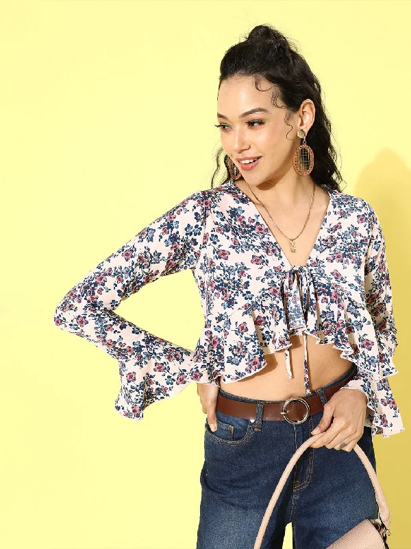 Berrylush Women White Floral Printed Front Tie-Up High-Low Ruffled Crop Top Lace Blend Ribbed Blend Corduroy Blend Berrylush Women White Floral Printed Front Tie-Up High-Low Ruffled Crop Top Lace Blend Ribbed Blend Corduroy Blend