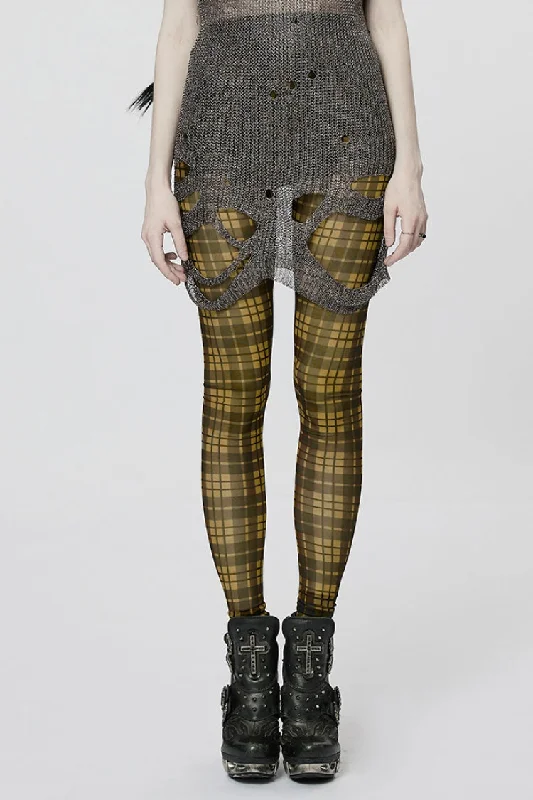 Plaid Print Slim Sheer Women's Steampunk Leggings 2 Colors Trendy Fitness Leggings
