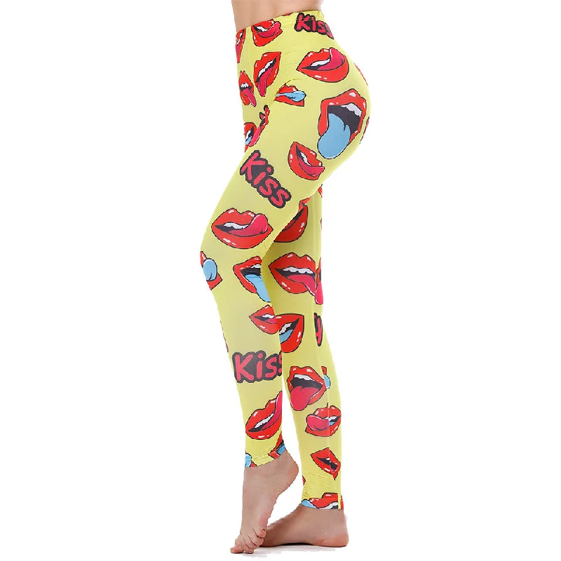 Lip Print Leggings Trendy Mesh Leggings