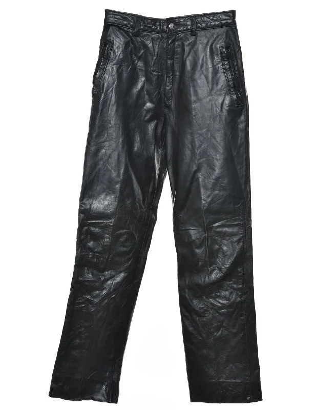 High Waist Black Leather Trousers - W24 L29 Trousers chic fashionable