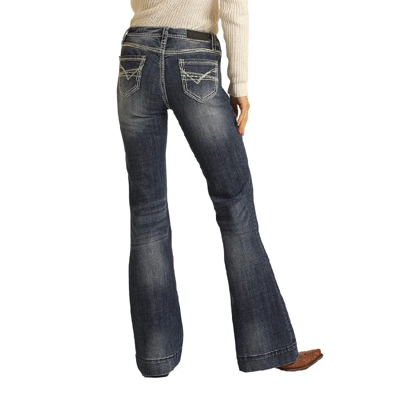 Rock & Roll Denim Ladies Mid Rise Dark Vintage Trouser Jeans W8M9516 Trousers fashionable trendy Rock & Roll Denim Ladies Mid Rise Dark Vintage Trouser Jeans W8M9516 Trousers fashionable trendy