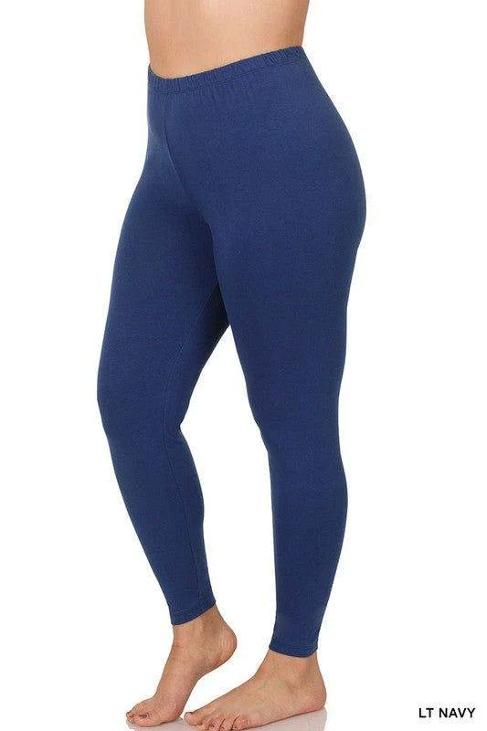 ZENANA Plus Premium Cotton Full Length Leggings Fashionable Smooth Fit Leggings