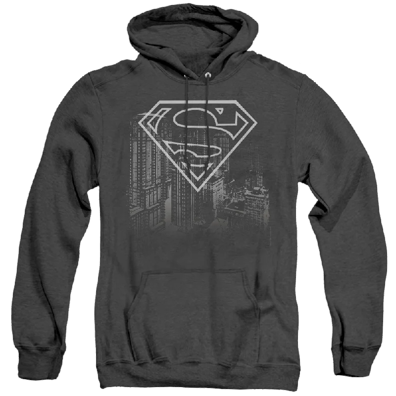 Superman Skyline - Heather Pullover Hoodie Tight Sleeve Top