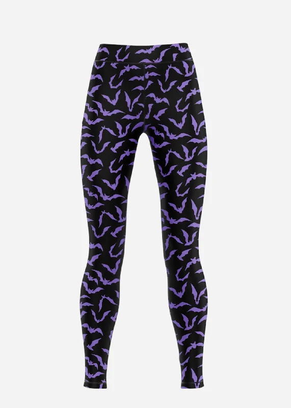 Purple Bat Leggings Low Rise Leggings Elegant Printed Leggings with Pockets
