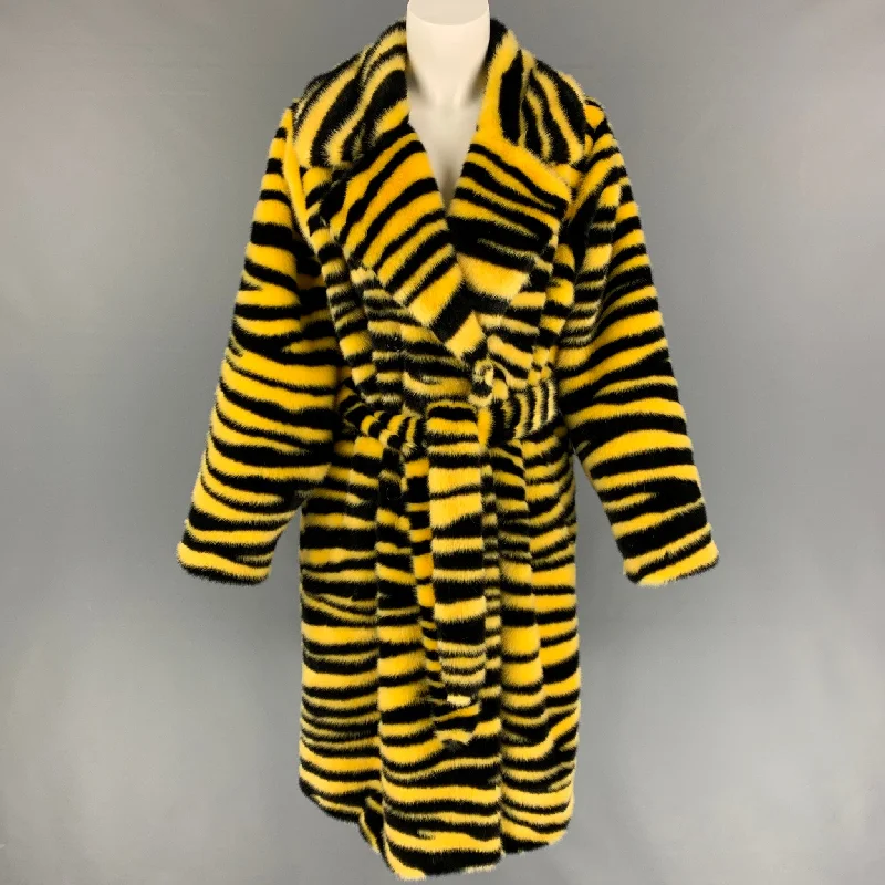 STAND STUDIO AW 20 Size M Yellow Black Zebra Print Faux Fur Crystal Coat Parka Down Jacket Wool Coat STAND STUDIO AW 20 Size M Yellow Black Zebra Print Faux Fur Crystal Coat Parka Down Jacket Wool Coat