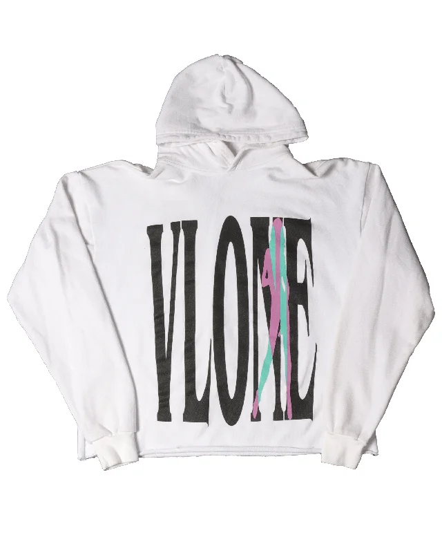 White Stripper Hoodie Hoodie with Tied Waist Feminine Flattering