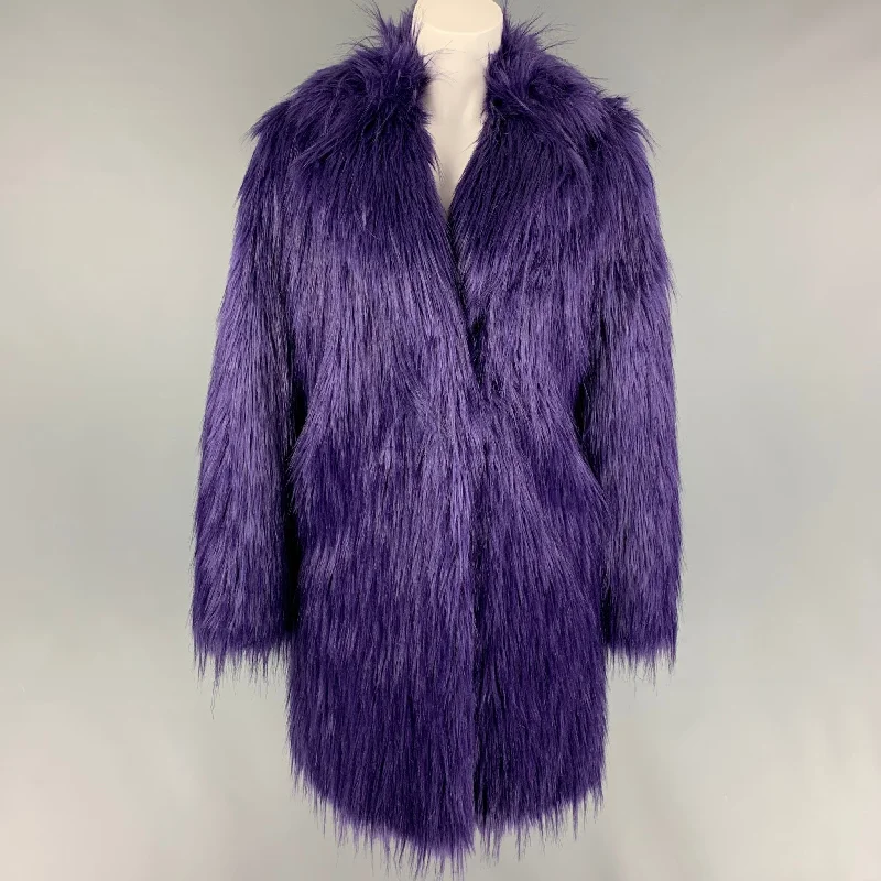 MICHAEL by MICHAEL KORS Size XS Purple Modacrylic Textured Coat Denim Leather Suede
