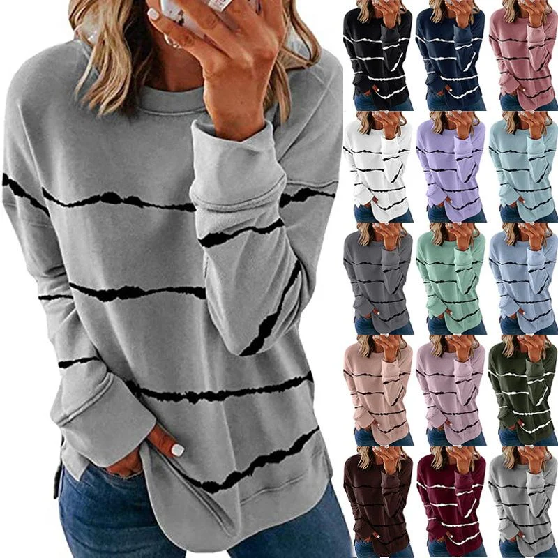 Loose Joker Striped Long Sleeve Sweatshirt Hoodie with Button Classic Timeless