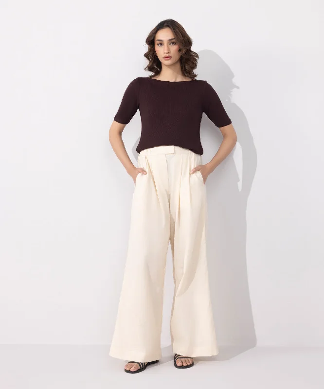 Linen Blend Pleated Trousers Trousers Harem Relaxed Fit