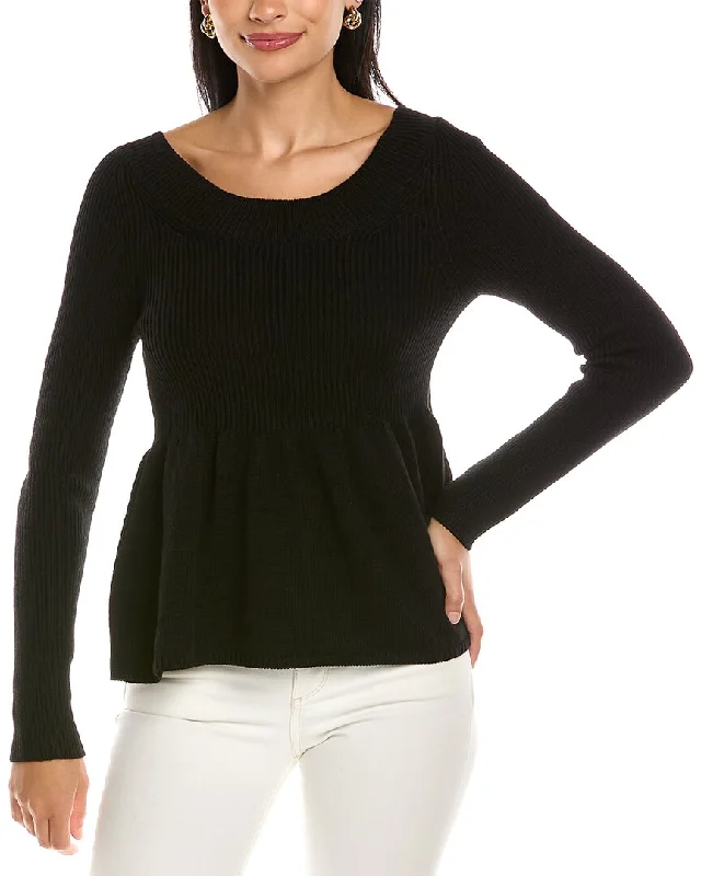 Rebecca Taylor Peplum Wool Pullover Bell Sleeve Stylish