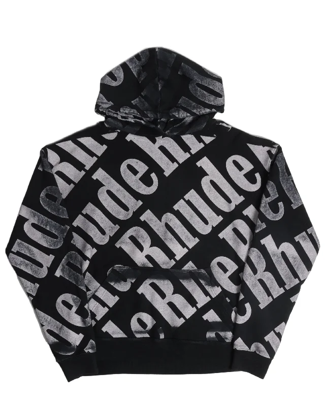 All Over Logo Hoodie Hoodie with Rhinestones Sparkly Elegant