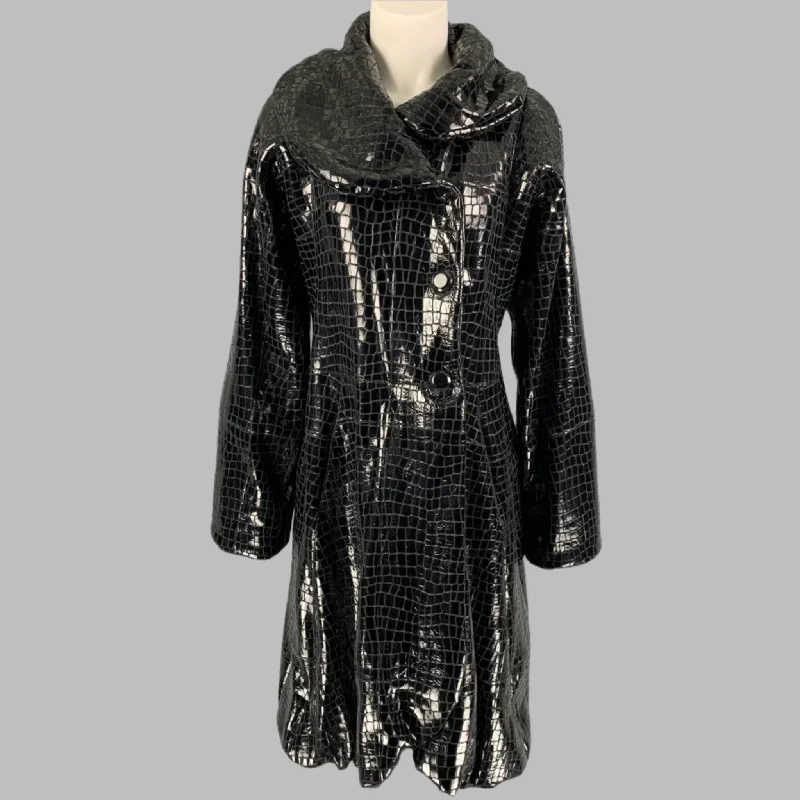GIORGIO ARMANI Size 8 Black Leather Embossed Rabbit Fur Coat Suede Jacket Faux Fur Jacket Puffer Jacket GIORGIO ARMANI Size 8 Black Leather Embossed Rabbit Fur Coat Suede Jacket Faux Fur Jacket Puffer Jacket