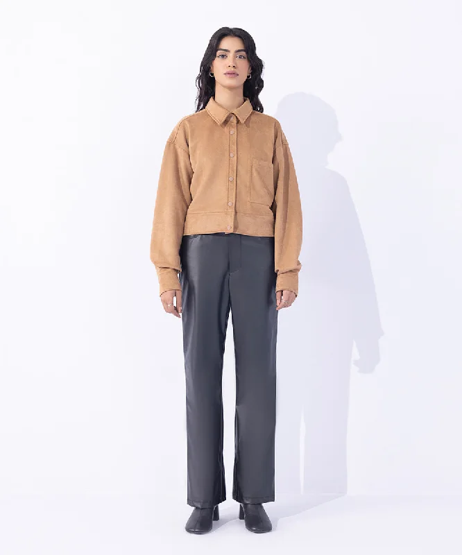 Straight Fit Faux Leather Trousers Trousers Party Sparkling