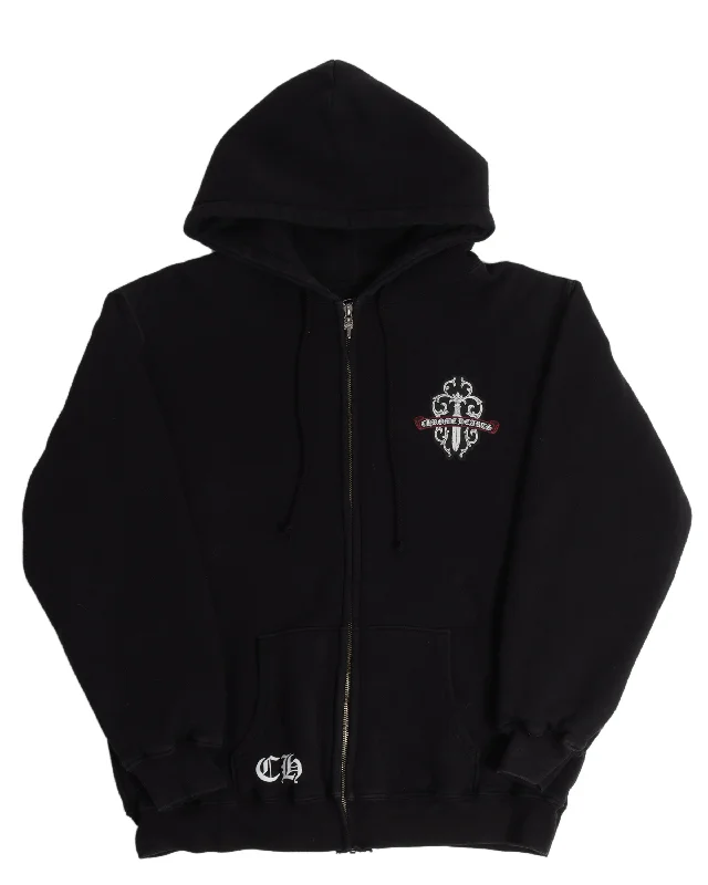 Thermal Zip Up Cross Hoodie Hoodie with Frayed Bohemian Relaxed