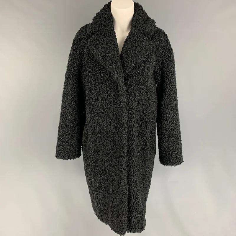 STAND STUDIO Size S Black Faux Fur Textured Notch Lapel Coat Anorak Windbreaker Fleece STAND STUDIO Size S Black Faux Fur Textured Notch Lapel Coat Anorak Windbreaker Fleece
