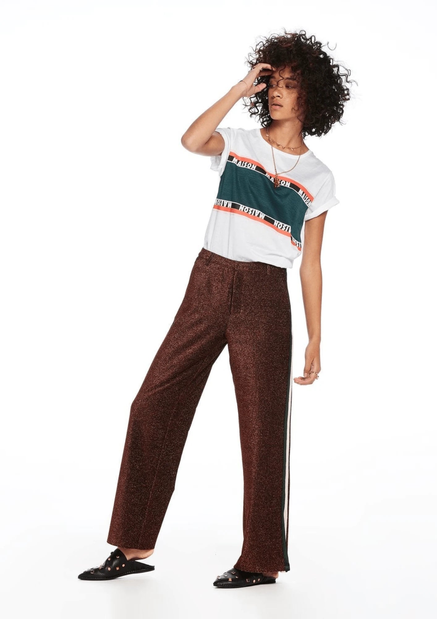 STRETCH LUREX TROUSERS Trousers Striped Patterned