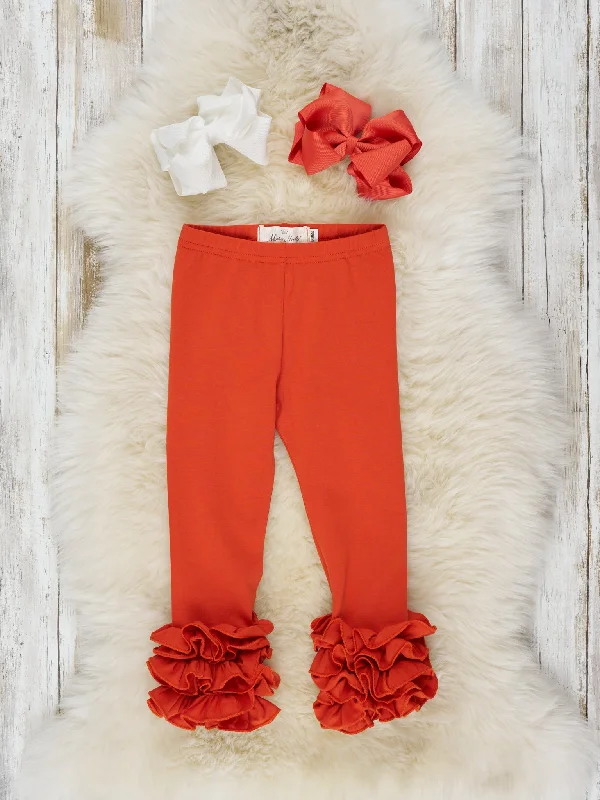 Cotton Icing Ruffle Leggings - Pumpkin Spice Trendy Mesh Leggings