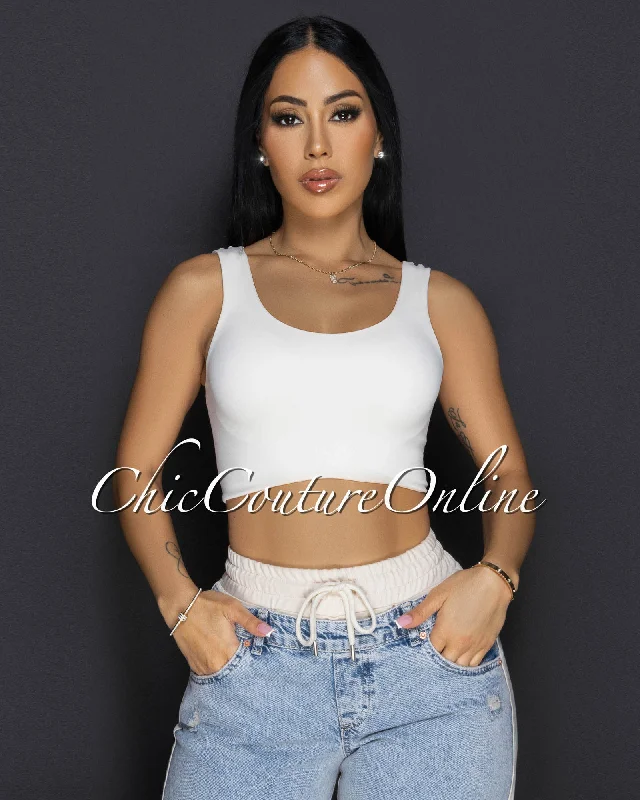 Halima Beige Sleeveless Crop Top Fleece Fabric Down Fabric Feather Fabric