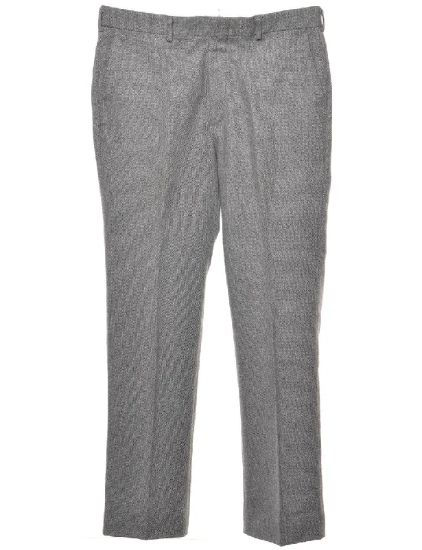 Grey Straight Leg Trousers - W35 L31 Trousers Elastic Waist Soft