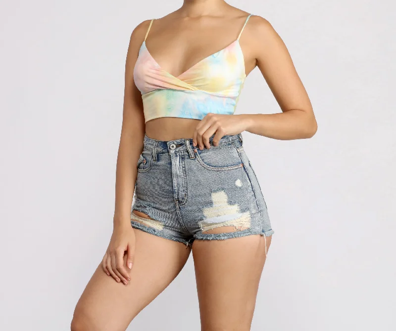 Dream On Tie Dye Crop Top Houndstooth Herringbone Solid