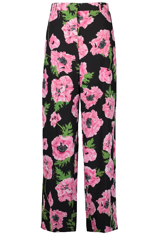 Poppy Print Trousers Trousers Fleece Cozy