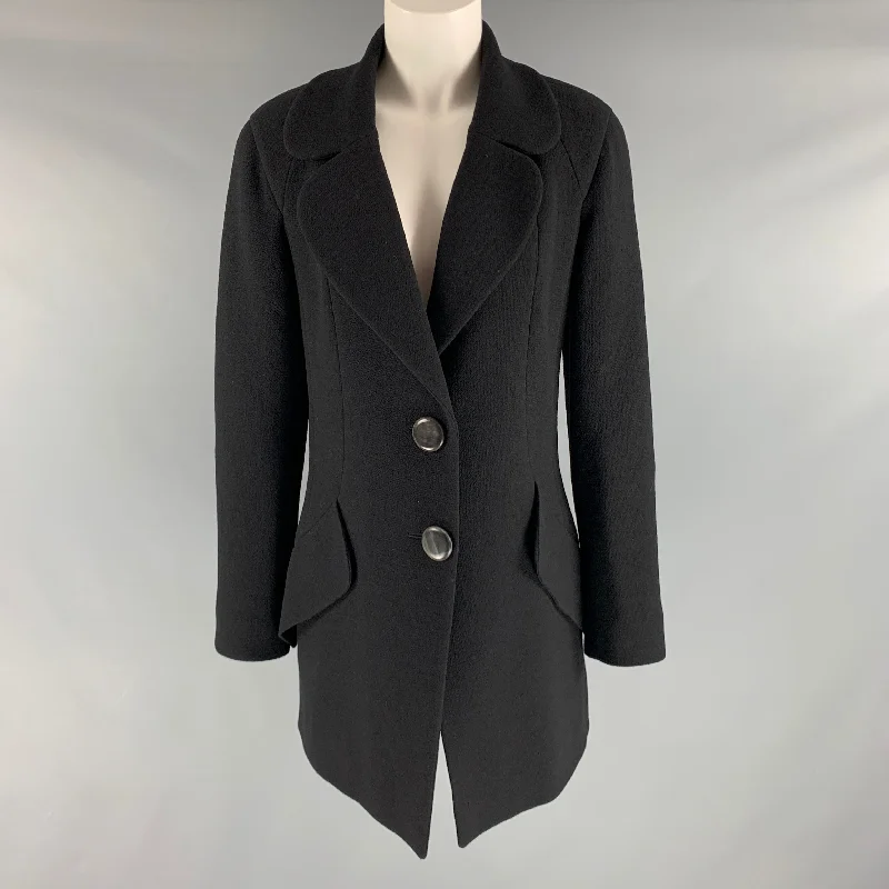 BALENCIAGA Size 8 Black Wool Single Breasted Coat Buttoned Toggled Snapped
