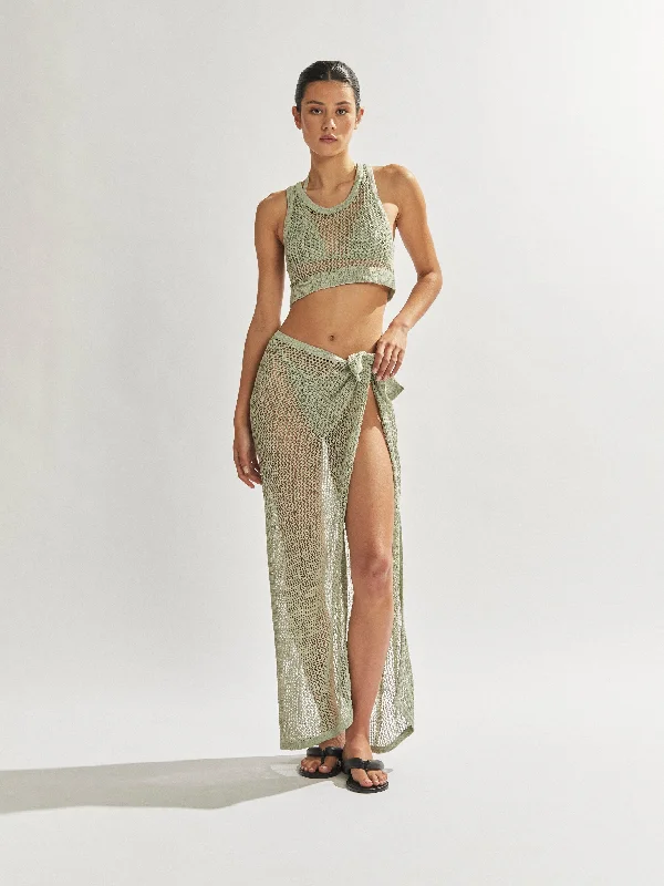 Savannah Crop Top Sage Welt Pockets Slit Pockets Flap Pockets